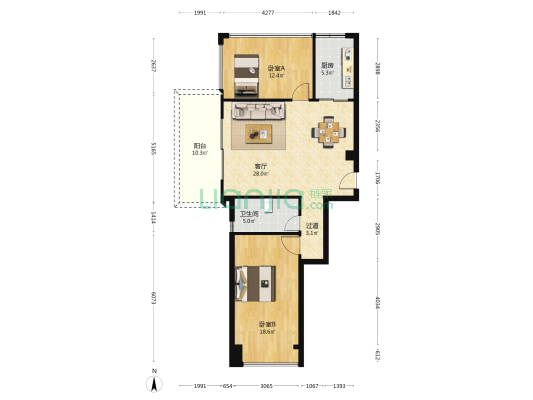 京都大厦 2室1厅1卫 89平方