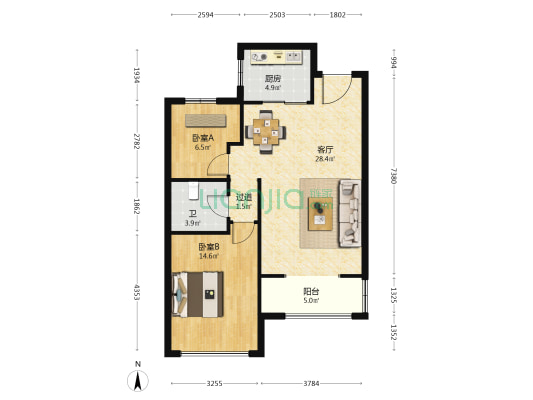 公园家北区 2室1厅1卫 83平方
