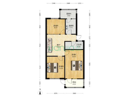 东庄小区 3室1厅1卫 77平方
