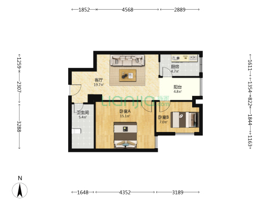 盛龙广场9号地 2室1厅1卫 80平方