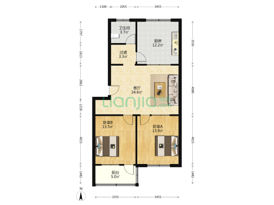 进出口公司宿舍 2室1厅1卫 89平方