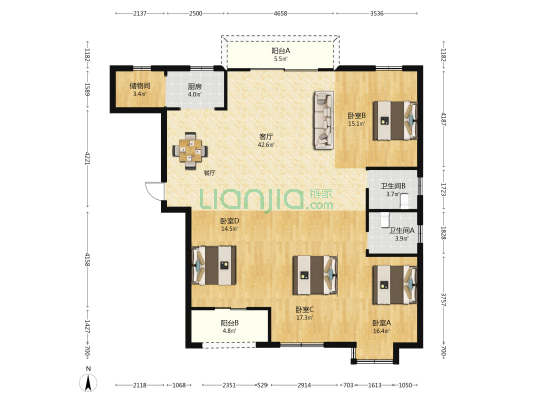 双龙明珠花园 4室1厅2卫 153平方