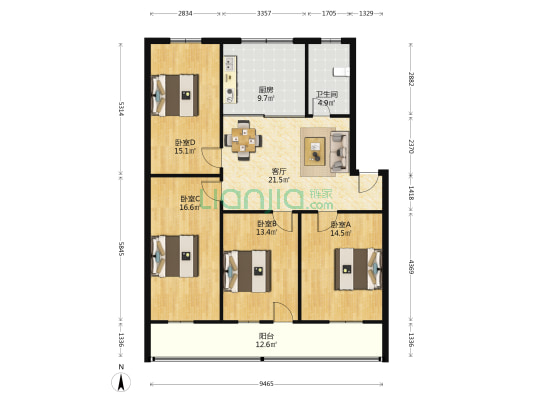 栗园路 4室1厅1卫 122平方