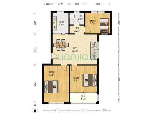 新海滨住宅小区 3室1厅1卫 99平方