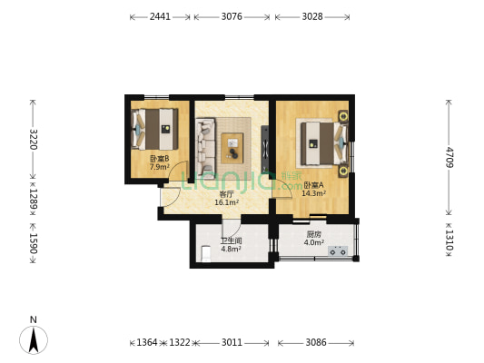 瑞光胡同 2室1厅1卫 61平方