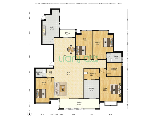 阳光白金瀚宫 4室1厅3卫 262平方