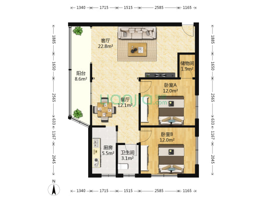 兴安公寓 2室2厅1卫 86平方