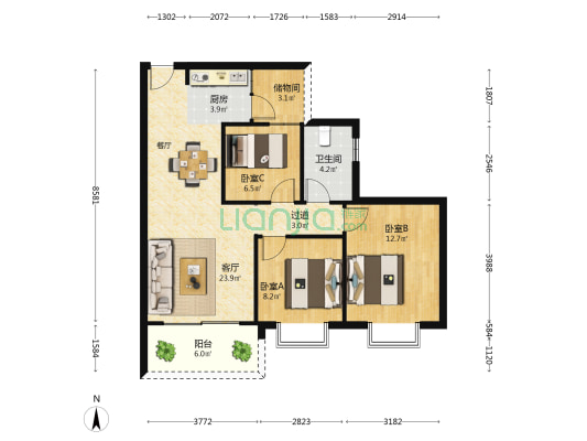 桂锦苑 3室1厅1卫 90平方