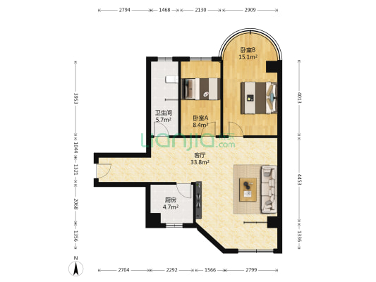 创富鑫城 2室1厅1卫 89平方