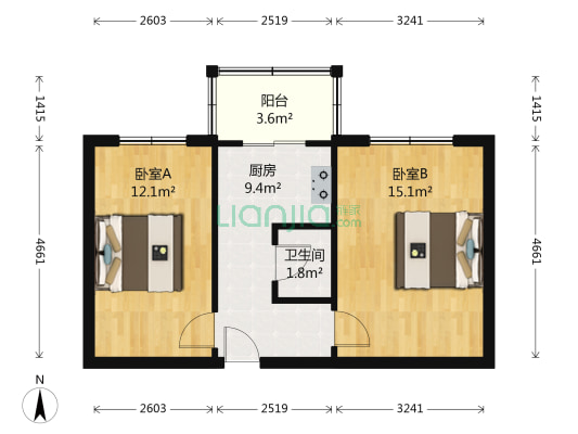 祝胜街（昆明街） 2室0厅1卫 53平方