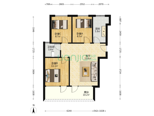 荣盛城东区 3室1厅1卫 95平方