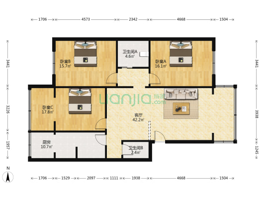 仁和公寓(双流) 3室1厅2卫 120平方