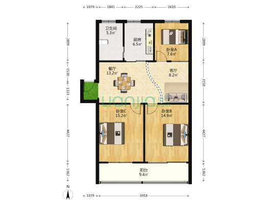 物资新村 3室2厅1卫 95平方