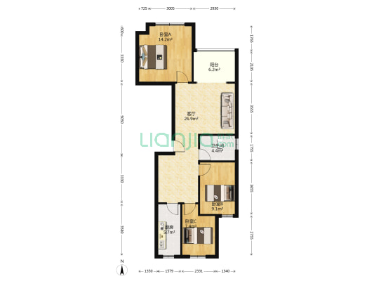 鹏渤御苑 3室1厅1卫 110平方