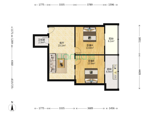 豆芽坑小区 2室1厅1卫 78平方