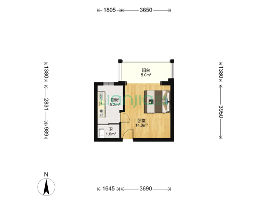硚口金利屋 1室0厅1卫 35平方