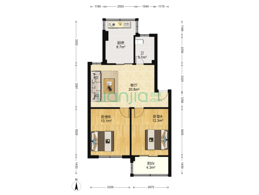 姚江花园(江北区) 2室1厅1卫 75平方