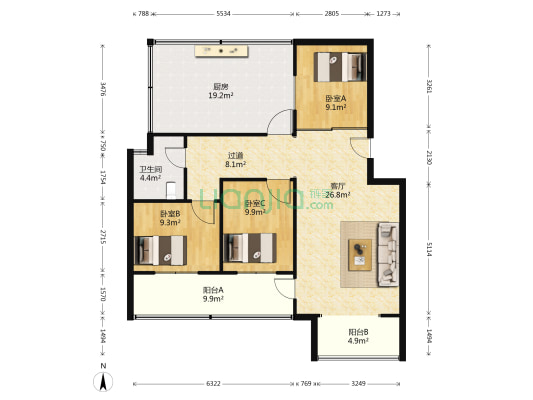 状元阁 3室1厅1卫 85平方