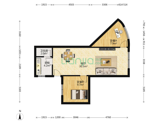 清安街1号院 2室1厅1卫 69平方
