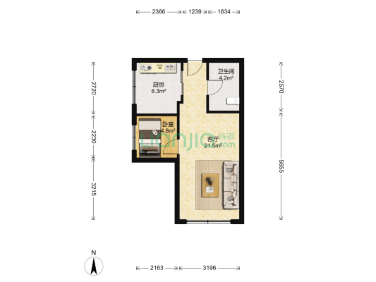 宝盛公寓 1室1厅1卫 64平方
