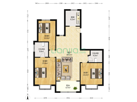 绿地国际城玫瑰明都 3室1厅2卫 143平方