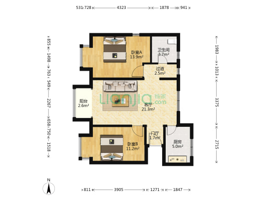 中国铁建原香漫谷四区 2室1厅1卫 85平方