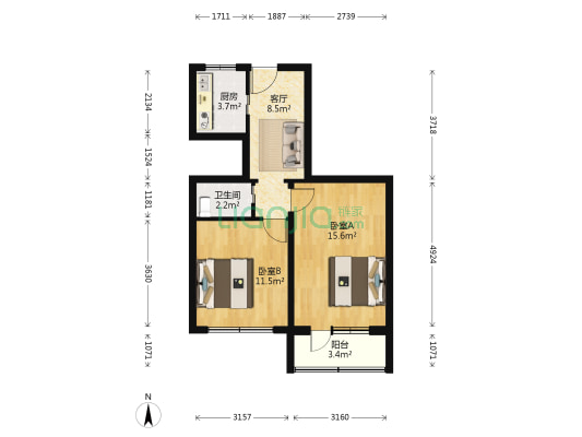 文慧园北路26号院 2室1厅1卫 58平方