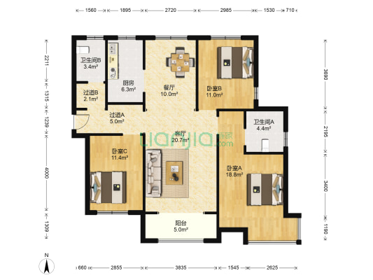 峰景苑 3室2厅2卫 136平方