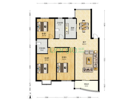 政安花苑 3室1厅2卫 138平方
