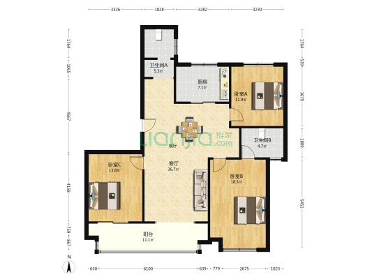 荷华四季雅苑一期 3室1厅2卫 140平方