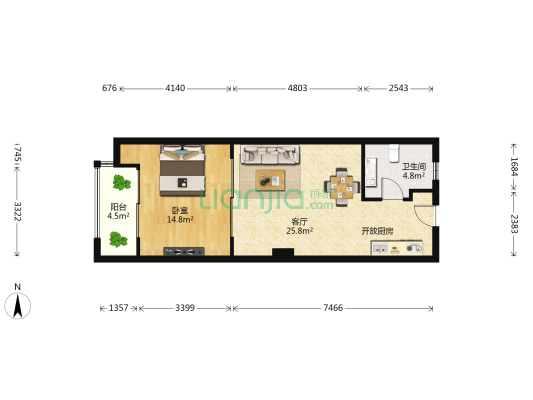 金果SOHO 1室1厅1卫 66平方