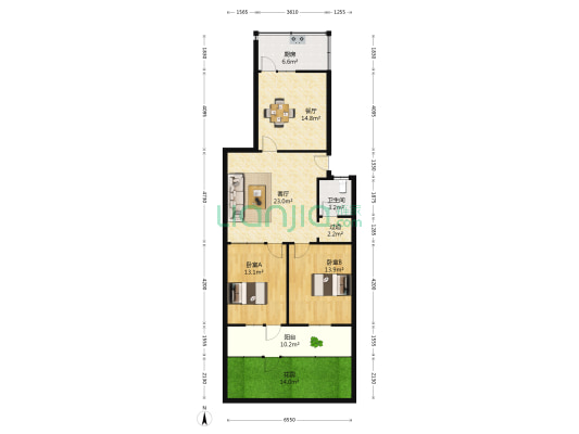 经十路21006-2号 2室2厅1卫 110平方