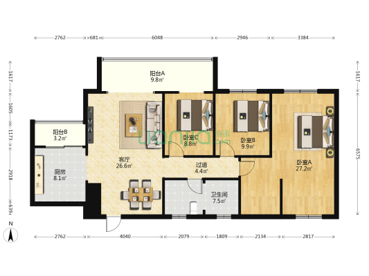紫薇东进三期 3室1厅1卫 125平方