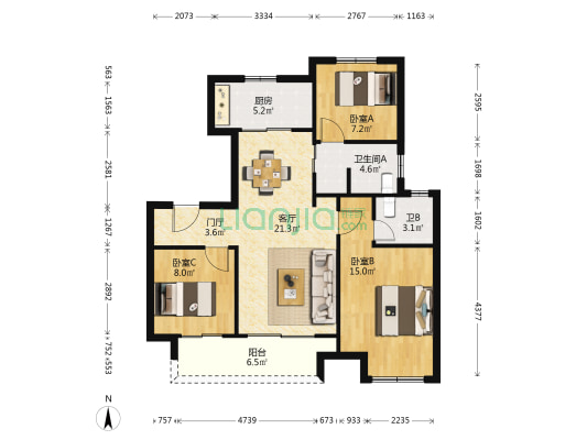 南馨雅苑 3室1厅2卫 95平方