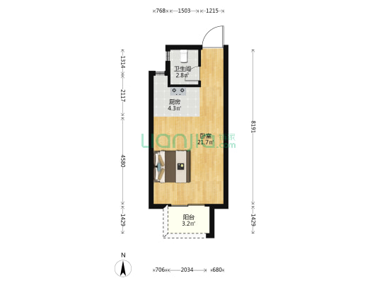 象屿国贸星璟原 1室0厅1卫 45平方