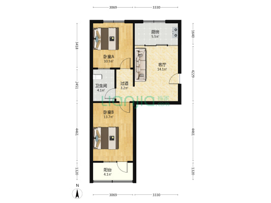 玻璃厰小区 2室1厅1卫 59平方