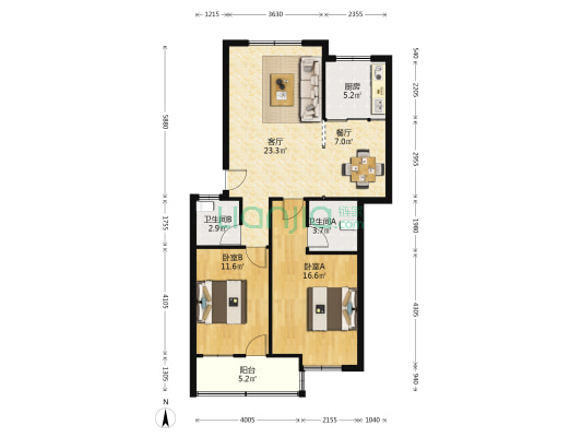 广嘉山水华园 2室2厅2卫 90平方