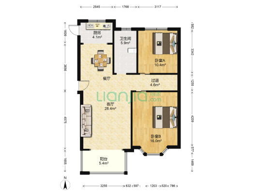金色阳光B区 2室1厅1卫 92平方