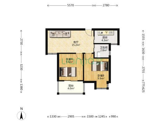 水湘人家东苑 2室1厅1卫 63平方