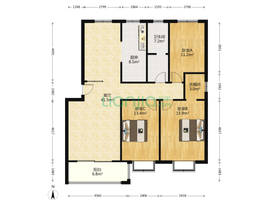泰昌嘉园 3室1厅1卫 126平方