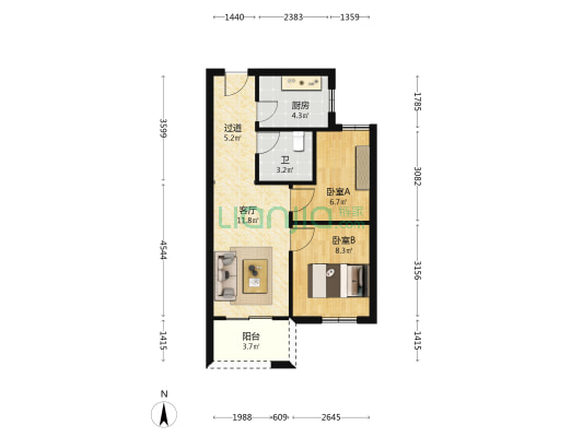 五一花园A区 2室1厅1卫 59平方