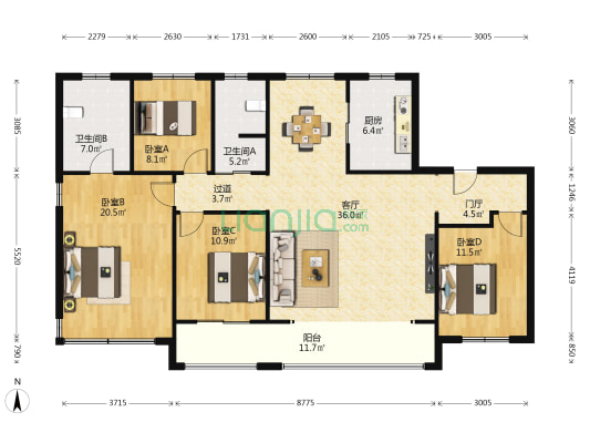 中信泰富·九庐 4室1厅2卫 170平方