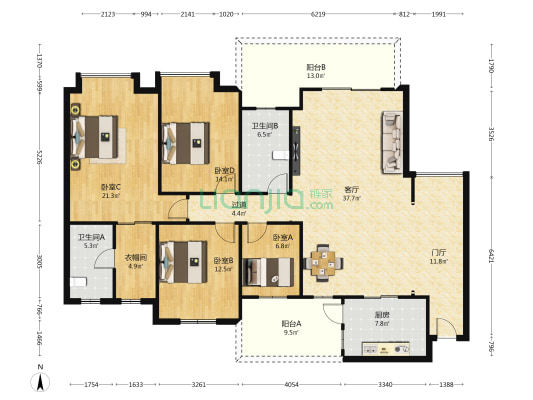 锦绣江南 4室1厅2卫 169平方