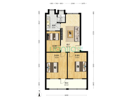 湖南监狱管理局宿舍区 3室1厅1卫 82平方