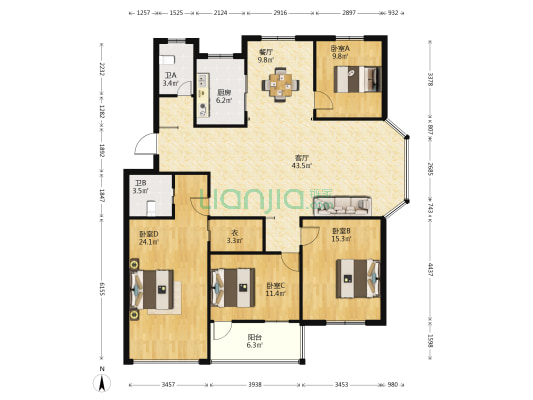 紫薇花园(海宁市) 4室2厅2卫 155平方