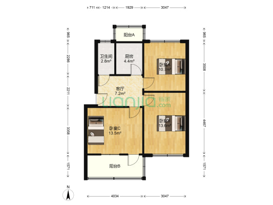 马建大院 3室1厅1卫 75平方