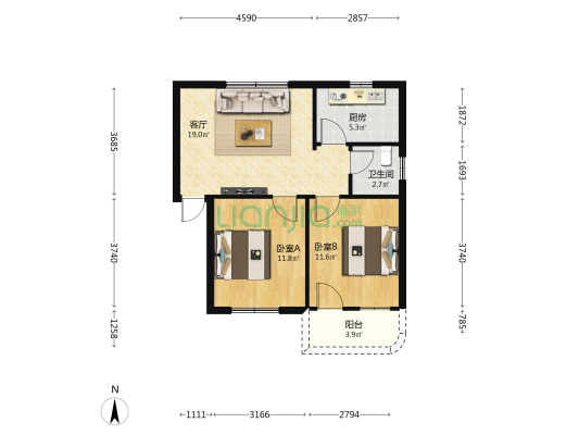 湖海小区 2室1厅1卫 66平方