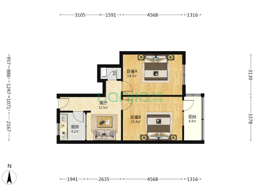 西光三十六街坊 2室1厅1卫 58平方