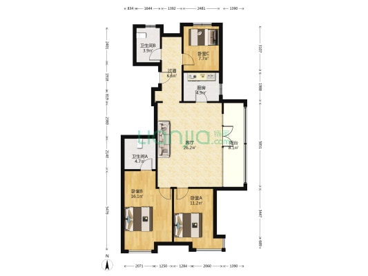 金茂悦西六区 3室1厅2卫 126平方