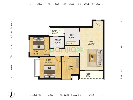 典雅悦润 3室1厅1卫 89平方